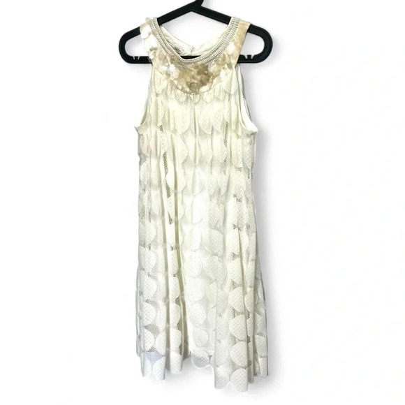 Maggy London lace beaded cocktail dress in light cream color size 14 - Picture 1 of 7